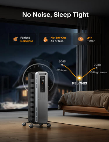 PELONIS Oil Filled Radiator, Electric Space Heater for Indoor Use Large Room with Thermostat & Remote, 3 Modes & 3 Heat Settings, ECO Mode, 24H Timer, Quiet, Overheat & Tip-Over Protection, 1500W Premium with LED Display Black